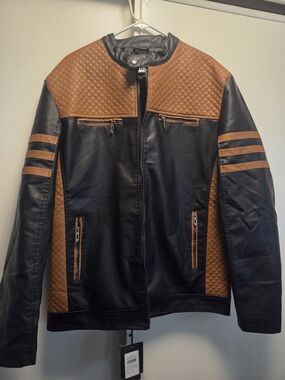 Men's Black & Brown Motor Biker Jacket From V.I.P collection Style No. VFP-39